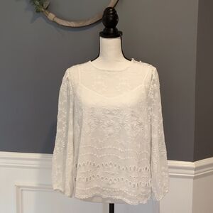 ✨HP✨ EUC J.Crew White Lace Overlay Eyelet Top - Size: M